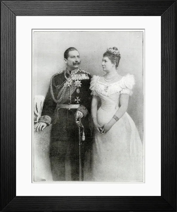 Framed Print : Wilhelm II, German Emperor (1859 -1941), last German emperor and Augusta Victoria of Schleswig-Holstein (1858 - 1921), on their wedding day. Date: 27th February 1881 Framed Print : Wilhelm II, German Emperor (1859 -1941), last German emperor and Augusta Victoria of Schleswig-Holstein (1858 - 1921), on their wedding day. Date: 27th February 1881