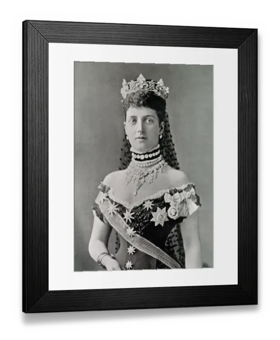 Framed Print : Alexandra, Princess of Wales (1844 - 1925), later Queen consort to King Edward VII. Photograph showing Princess of Wales wearing court dress. Date: 5th May 1881 Framed Print : Alexandra, Princess of Wales (1844 - 1925), later Queen consort to King Edward VII. Photograph showing Princess of Wales wearing court dress. Date: 5th May 1881