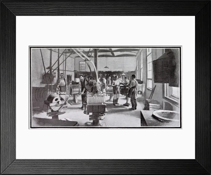 Framed Print : Interior of The Times office in Queen Victoria Street, London, photograph showing the stereotyping department. Date: 1908 Framed Print : Interior of The Times office in Queen Victoria Street, London, photograph showing the stereotyping department. Date: 1908