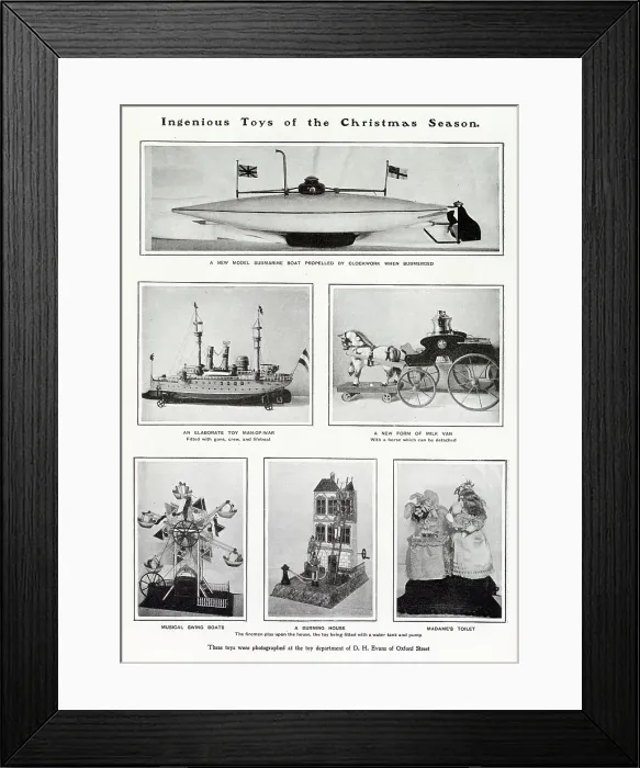 Framed Print : Selection of well made toys available at D. H. Evans department store, Oxford Street, London. Date: 1901 Framed Print : Selection of well made toys available at D. H. Evans department store, Oxford Street, London. Date: 1901
