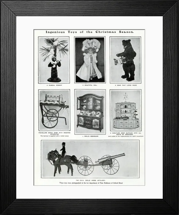 Framed Print : Selection of well made toys available at Peter Robinson, department store, Oxford Street, London. Date: 1901 Framed Print : Selection of well made toys available at Peter Robinson, department store, Oxford Street, London. Date: 1901