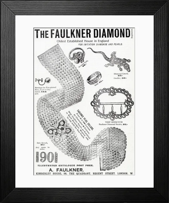 Framed Print : A selection of elegant Edwardian diamond jewellery. Date: 1901 Framed Print : A selection of elegant Edwardian diamond jewellery. Date: 1901