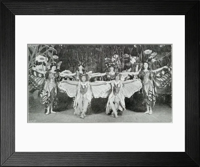 Framed Print : Les Papillons at the Empire, presented by Gene as Vanessa Imperialis, the Butterfly Queen. Date: 1901 Framed Print : Les Papillons at the Empire, presented by Gene as Vanessa Imperialis, the Butterfly Queen. Date: 1901