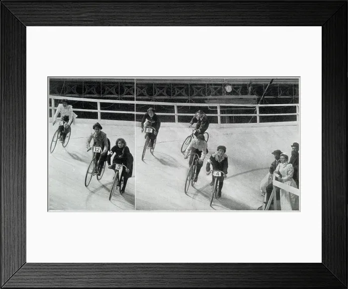 Framed Print : Cycling contest being held at the Royal Aquarium, Westminster, London. Date: 1901 Framed Print : Cycling contest being held at the Royal Aquarium, Westminster, London. Date: 1901