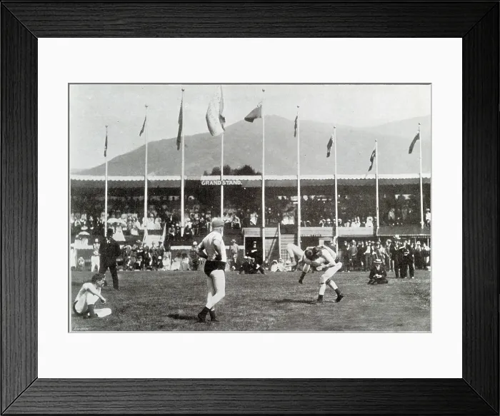 Framed Print : Popular annual gathering outside with men wrestling Framed Print : Popular annual gathering outside with men wrestling