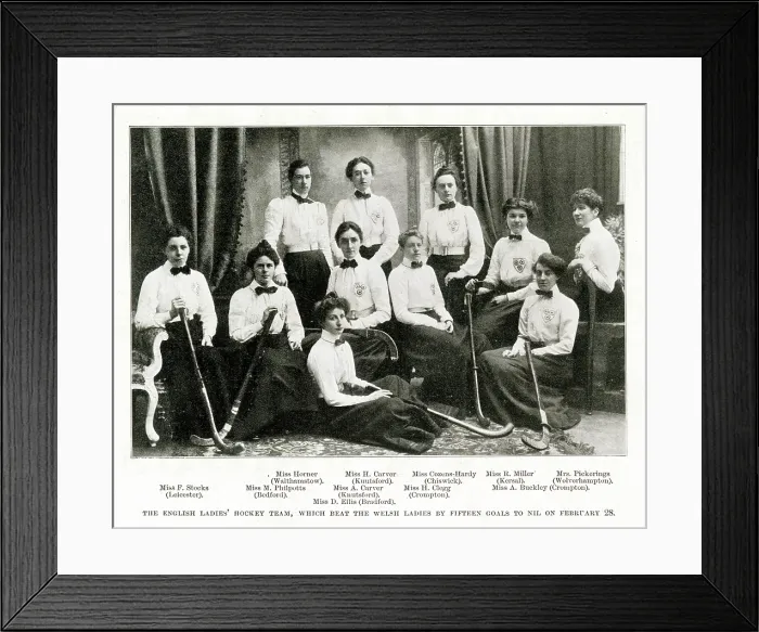 Framed Print : English Ladies Hockey Team, which beat the Welsh ladies by fifteen goals to nil. Date: February 1902 Framed Print : English Ladies Hockey Team, which beat the Welsh ladies by fifteen goals to nil. Date: February 1902