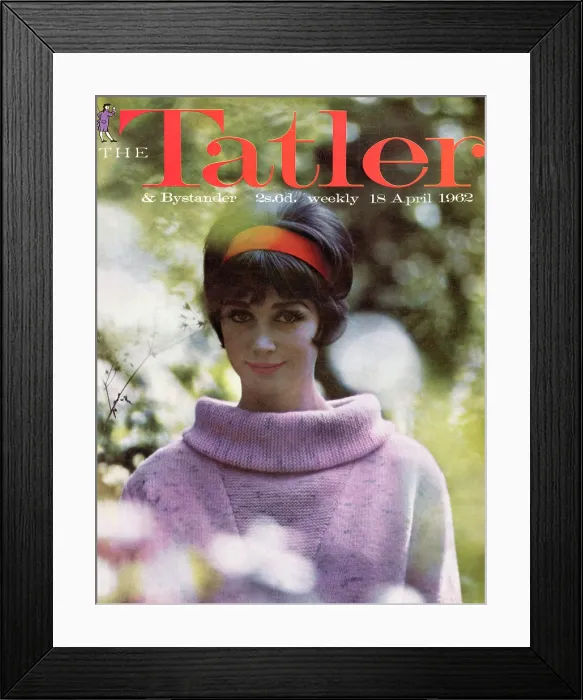 Framed Print : A spring like cover for The Tatler in April 1962 featuring a model wearing a hair band an and a boat neck lilac sweater. Date: 1962