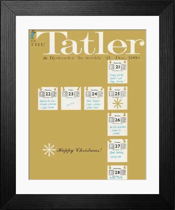 Framed Print : Tatler Front Cover - Several white, ripped-out calendar squares on a gold background, with dates from the 21st to the 28th of December Framed Print : Tatler Front Cover - Several white, ripped-out calendar squares on a gold background, with dates from the 21st to the 28th of December