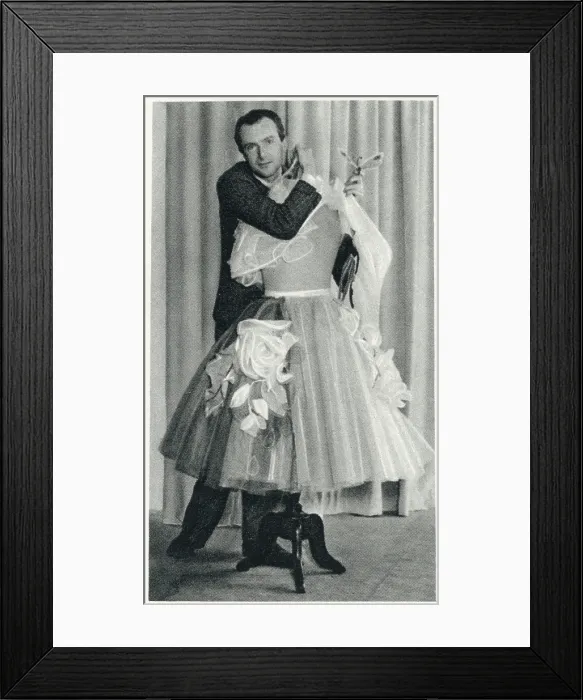 Framed Print : Cecil Beaton (1904-1980) disguised as a Ballerina behind one of his own creations, a dress from the new de Basil ballet, Lichine's Pavillon Framed Print : Cecil Beaton (1904-1980) disguised as a Ballerina behind one of his own creations, a dress from the new de Basil ballet, Lichine's Pavillon