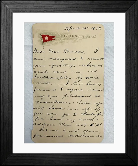 Framed Print : R.M.S. TITANIC - Unique Titanic lettercard from one of the most well known survivors of the disaster Framed Print : R.M.S. TITANIC - Unique Titanic lettercard from one of the most well known survivors of the disaster