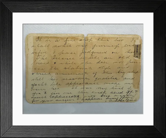 Framed Print : R.M.S. TITANIC - Unique Titanic lettercard from one of the most well known survivors of the disaster Framed Print : R.M.S. TITANIC - Unique Titanic lettercard from one of the most well known survivors of the disaster