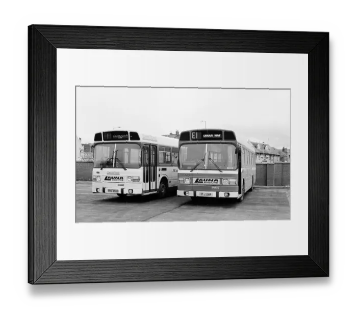 Framed Print : Leyland National buses SFJ 136R and VOD 606S Framed Print : Leyland National buses SFJ 136R and VOD 606S