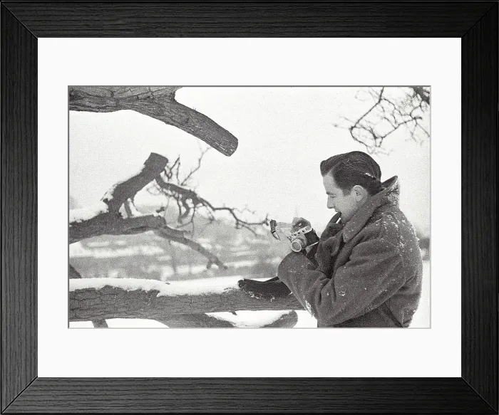 Framed Print : North Yorkshire winter outside in snow in uniform concentrating on camera Date: 1947 - 1948 Framed Print : North Yorkshire winter outside in snow in uniform concentrating on camera Date: 1947 - 1948
