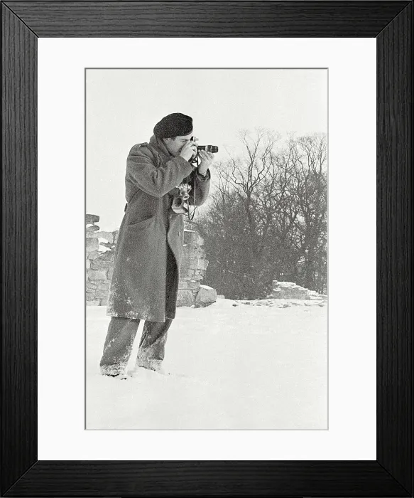 Framed Print : North Yorkshire winter outside in snow in uniform concentrating on camera Date: 1947 - 1948 Framed Print : North Yorkshire winter outside in snow in uniform concentrating on camera Date: 1947 - 1948