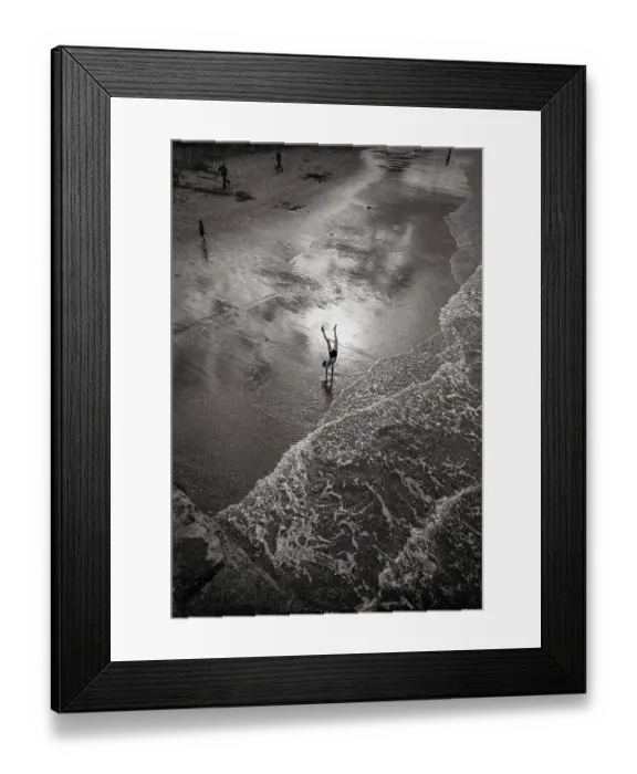 Framed Print : Boy alone doing handstand on beach in Yorkshire Date: 1947 - 1948 Framed Print : Boy alone doing handstand on beach in Yorkshire Date: 1947 - 1948
