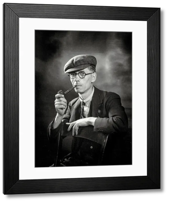 Framed Print : Portrait with man with attitude with pipe, glasses and in cap at Coronet Studio, Haymarket, Sheffield Date: 1948 - 1950 Framed Print : Portrait with man with attitude with pipe, glasses and in cap at Coronet Studio, Haymarket, Sheffield Date: 1948 - 1950