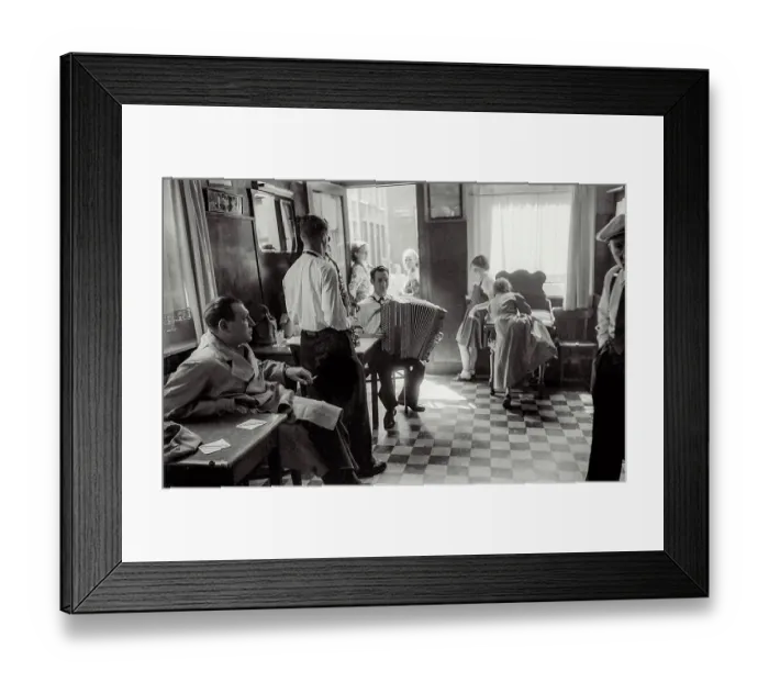 Framed Print : Small band playing in daylight at local bar at Cafe In de Ton de Koninck in Katten Straat Antwerp-shows accordion + saxophone and people young and old sitting and milling Date Framed Print : Small band playing in daylight at local bar at Cafe In de Ton de Koninck in Katten Straat Antwerp-shows accordion + saxophone and people young and old sitting and milling Date