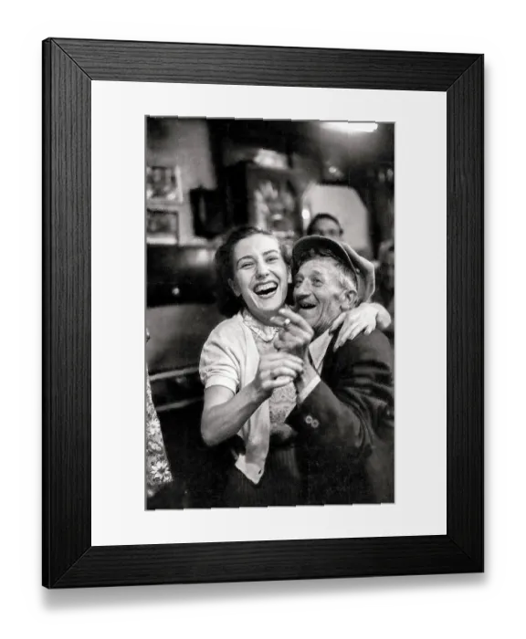 Framed Print : Older slight man dancing with young woman to small band playing in daylight at local bar at Cafe In de Ton de Koninck in Katten Straat Antwerp-both very happy Date: circa 1951 Framed Print : Older slight man dancing with young woman to small band playing in daylight at local bar at Cafe In de Ton de Koninck in Katten Straat Antwerp-both very happy Date: circa 1951