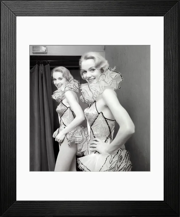 Framed Print : John covered multiple cabaret acts in London and Paris. Image shows twins about to go on stage. Date: mid 1950s Framed Print : John covered multiple cabaret acts in London and Paris. Image shows twins about to go on stage. Date: mid 1950s