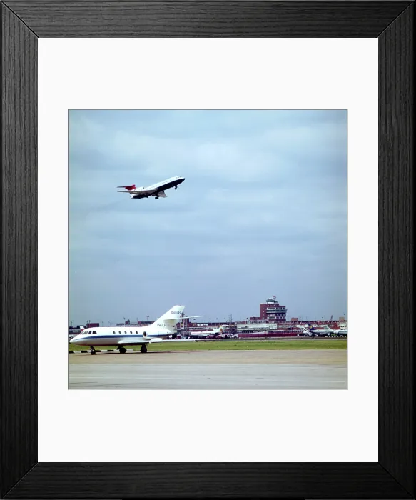 Framed Print : British Airways Planes on Runway at London Heathrow Airport Date: circa 1960s Framed Print : British Airways Planes on Runway at London Heathrow Airport Date: circa 1960s