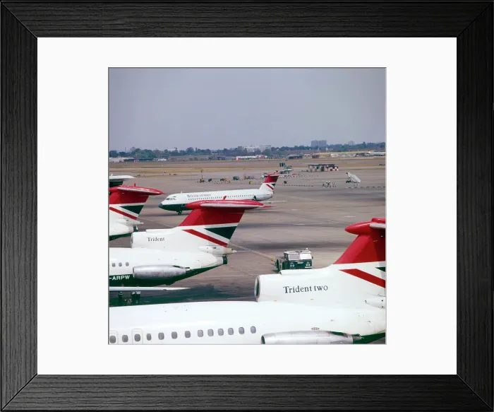 Framed Print : British Airways Planes on Runway at London Heathrow Airport Date: circa 1960s Framed Print : British Airways Planes on Runway at London Heathrow Airport Date: circa 1960s