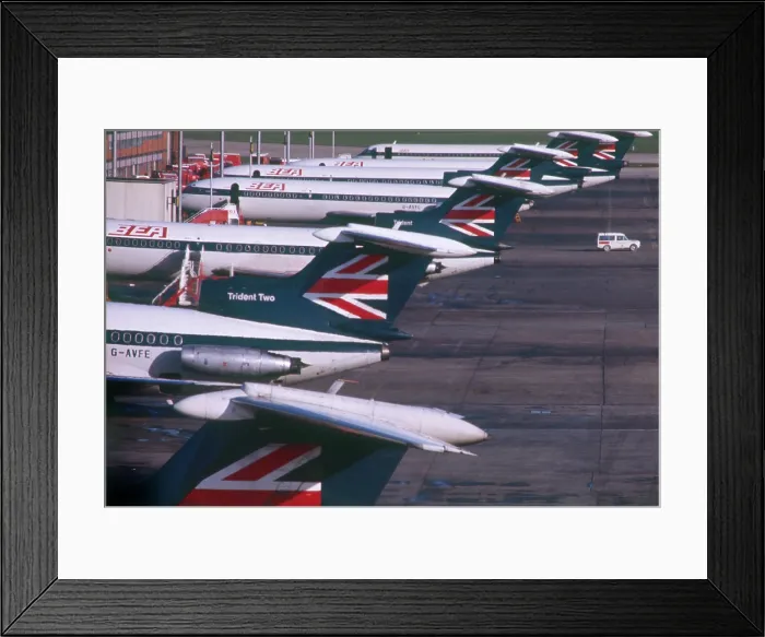 Framed Print : British Airways Planes on Runway at London Heathrow Airport Date: circa 1960s Framed Print : British Airways Planes on Runway at London Heathrow Airport Date: circa 1960s