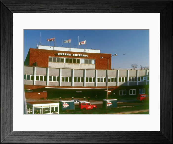 Framed Print : The Queen's Building, London Heathrow Airport was designed in 1950 by Frederick Gibberd and opened in 1955 by Queen Elizabeth II Framed Print : The Queen's Building, London Heathrow Airport was designed in 1950 by Frederick Gibberd and opened in 1955 by Queen Elizabeth II