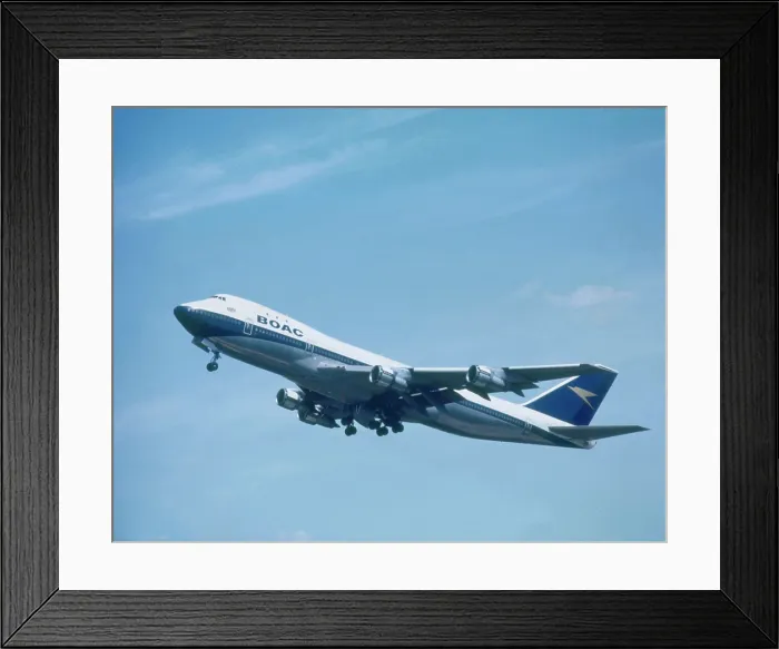 Framed Print : London Heathrow Airport - BOAC Boeing 747 taking off. Date: circa 1960s Framed Print : London Heathrow Airport - BOAC Boeing 747 taking off. Date: circa 1960s