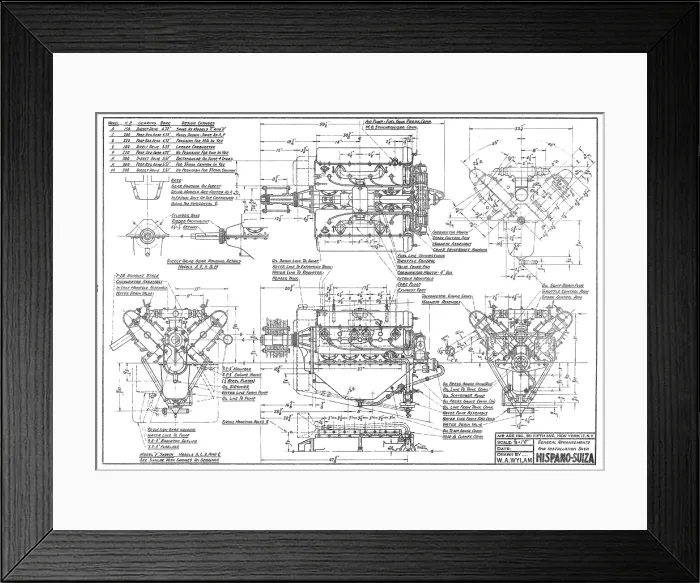 Framed Print : Scale drawing of the Hispano-Suiza 8 Framed Print : Scale drawing of the Hispano-Suiza 8
