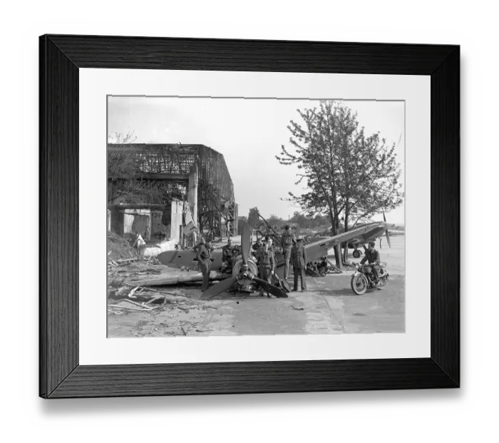Framed Print : Supermarine Spitfire MkIX with wrecked Messerschmitt Bf 109G Framed Print : Supermarine Spitfire MkIX with wrecked Messerschmitt Bf 109G