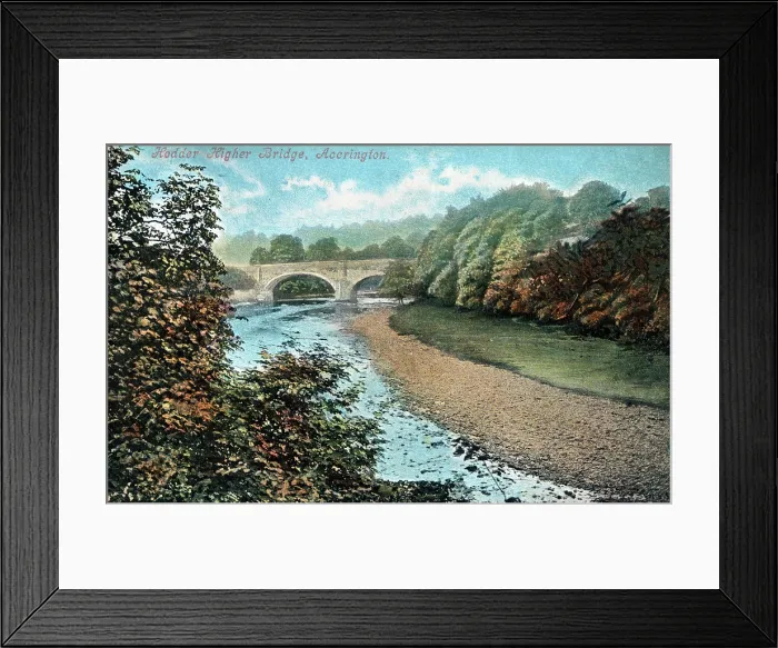 Framed Print : The Higher Hodder Bridge which carries the Chipping road over the River Hodder between the parishes of Aighton, Bailey and Chaigley and Great Mitton - near Clideroe, Accrington