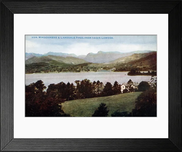 Framed Print : Lake Windermere and Langdale Pikes from above Lowood. Date: circa 1910s Framed Print : Lake Windermere and Langdale Pikes from above Lowood. Date: circa 1910s