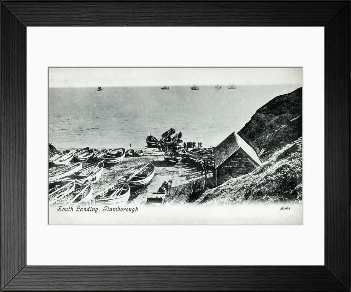 Framed Print : South Landing - Flamborough, East Riding of Yorkshire. Cobles of the crab fishing fleet. Date: circa 1909 Framed Print : South Landing - Flamborough, East Riding of Yorkshire. Cobles of the crab fishing fleet. Date: circa 1909