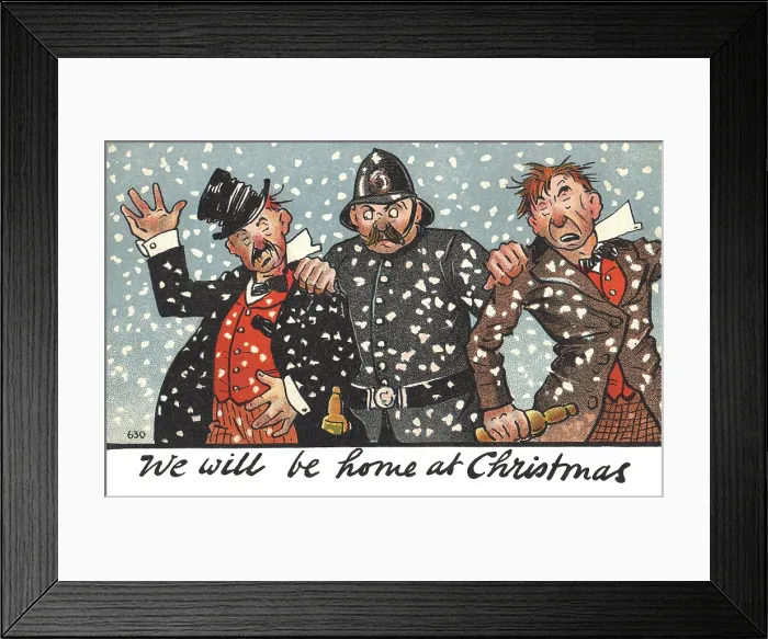 Framed Print : Drunkards. We will be home at Christmas Two merry drunkards being taken Framed Print : Drunkards. We will be home at Christmas Two merry drunkards being taken