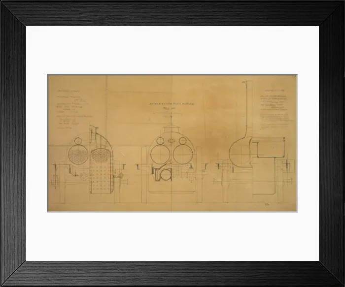 Framed Print : Double boiler tank engine, front elevation and sections Framed Print : Double boiler tank engine, front elevation and sections