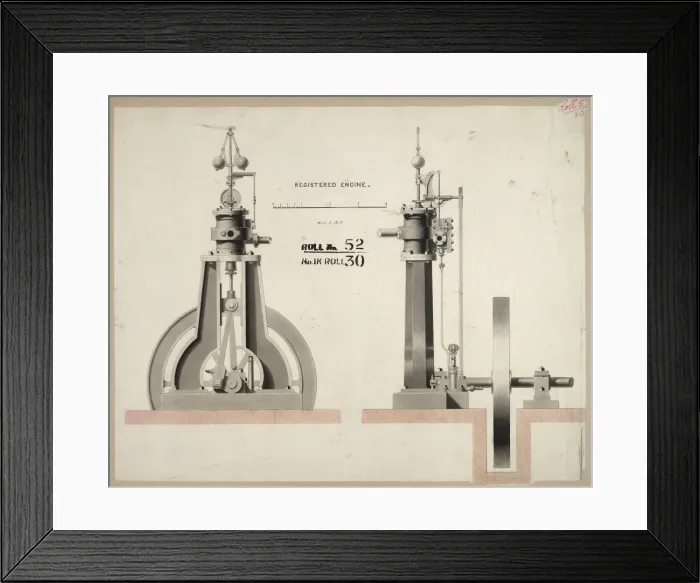 Framed Print : Registered engine, front and side elevations Framed Print : Registered engine, front and side elevations