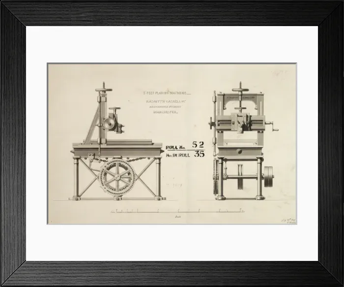 Framed Print : 3 feet planing machine, front and side elevations Framed Print : 3 feet planing machine, front and side elevations