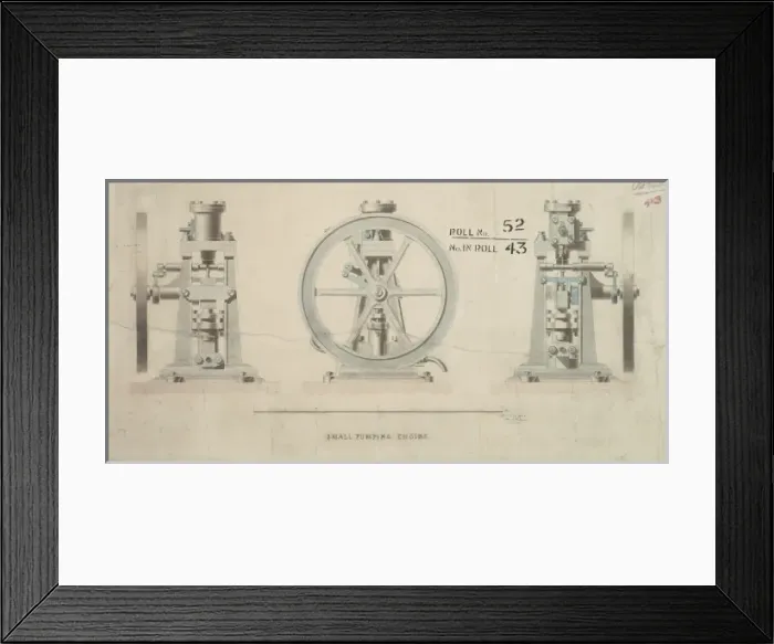 Framed Print : Small pumping engine, front and side elevations Framed Print : Small pumping engine, front and side elevations