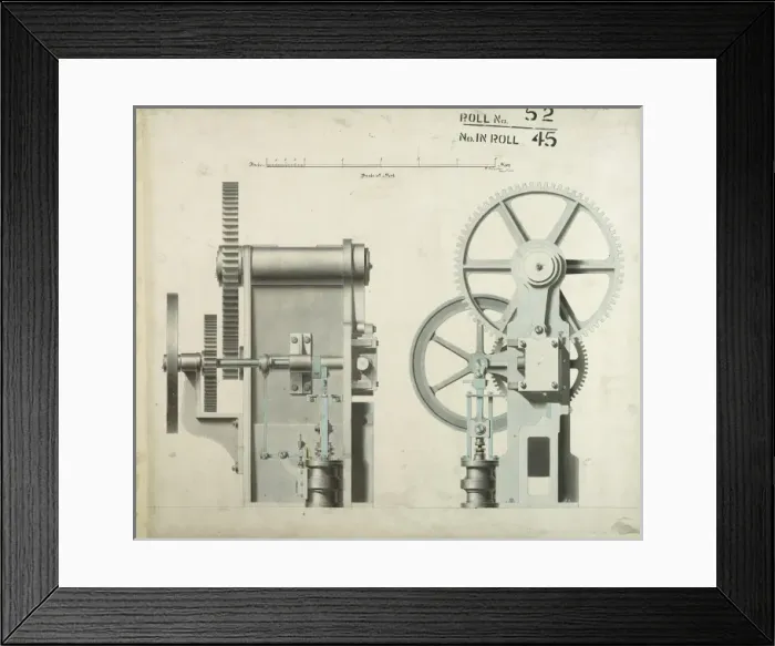 Framed Print : Untitled mechanism, front and side elevations Framed Print : Untitled mechanism, front and side elevations
