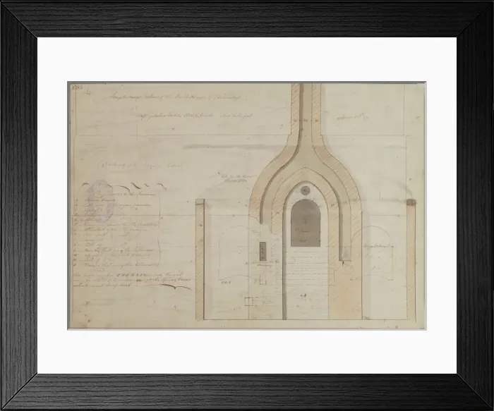 Framed Print : Longitudinal section of the boiler houses and chimneys Framed Print : Longitudinal section of the boiler houses and chimneys