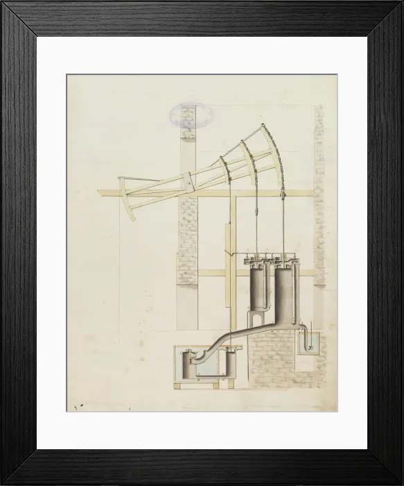 Framed Print : General view of engine and cross section Framed Print : General view of engine and cross section