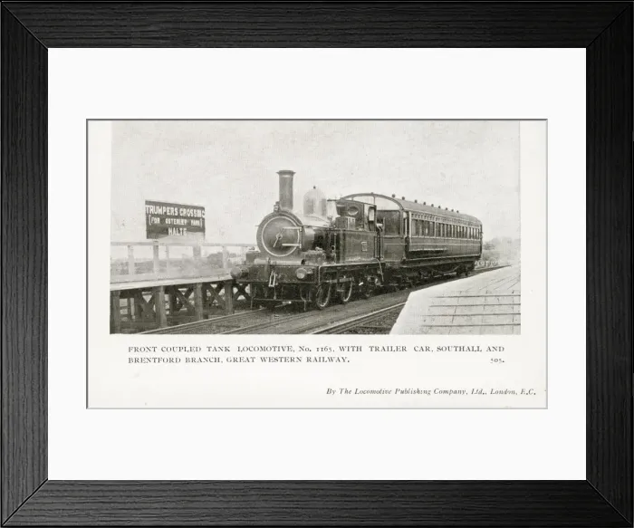 Framed Print : Front coupled tank locomotive no 1165, with trailer car Framed Print : Front coupled tank locomotive no 1165, with trailer car