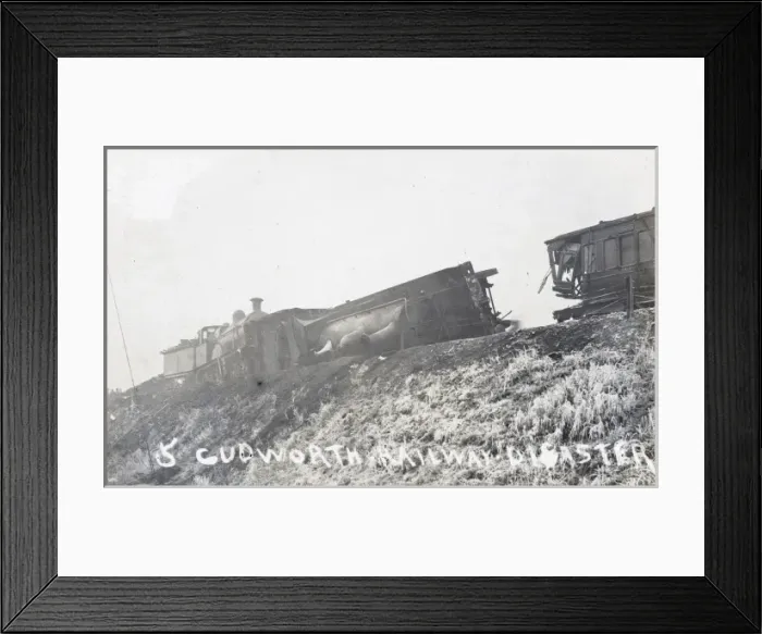 Framed Print : Railway disaster, locomotive engine on its side Framed Print : Railway disaster, locomotive engine on its side