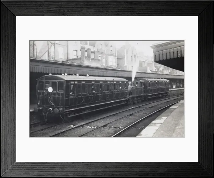 Framed Print : Railway station scene, steam locomotive Framed Print : Railway station scene, steam locomotive