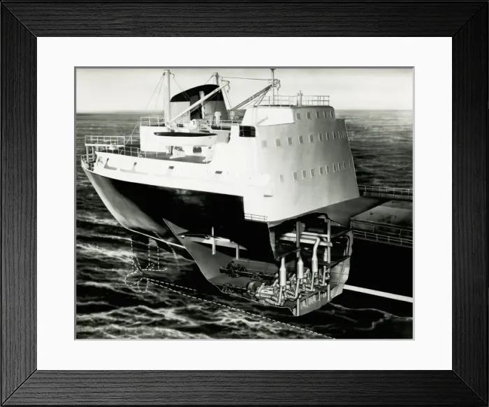 Framed Print : Ships hull showing drawing of engine room and propeller Framed Print : Ships hull showing drawing of engine room and propeller