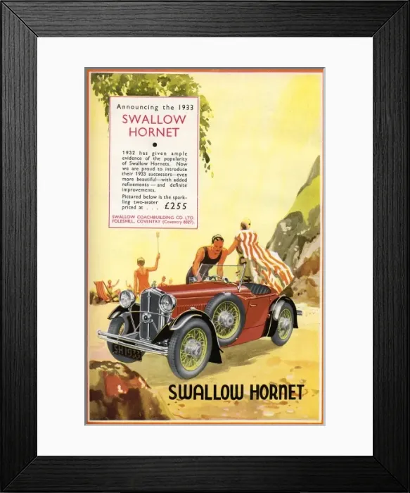 Framed Print : Swallow Hornet car advertisement Framed Print : Swallow Hornet car advertisement