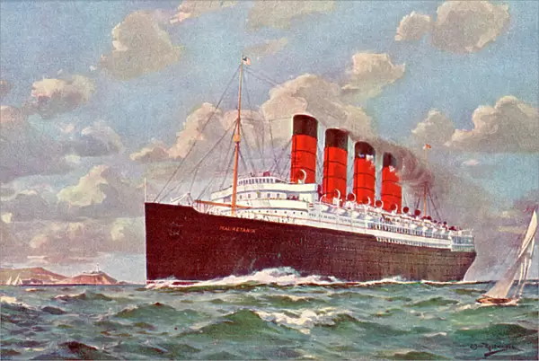 RMS Mauretania steamship, a Cunard liner, at sea