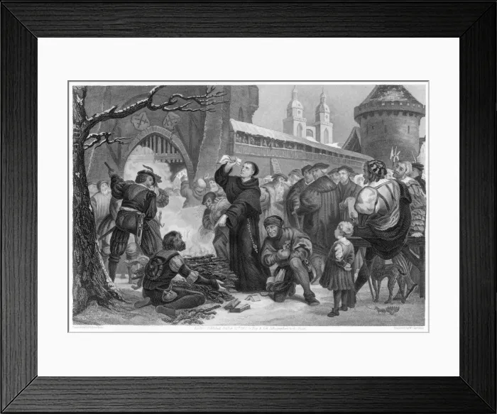 Framed Print : Luther burns the Papal Bull 1520 Framed Print : Luther burns the Papal Bull 1520