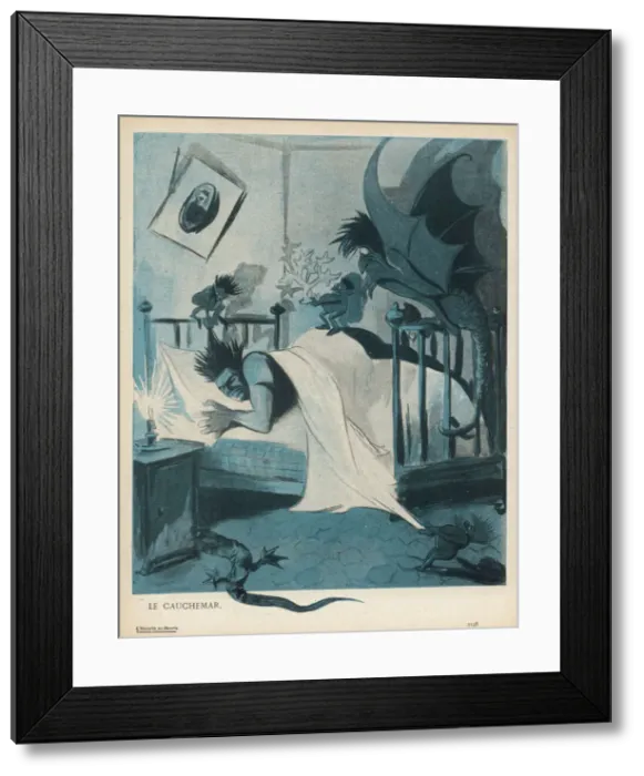 Framed Print : Nightmare. A diabolical nightmare hovers over an unfortunate victims bed Framed Print : Nightmare. A diabolical nightmare hovers over an unfortunate victims bed