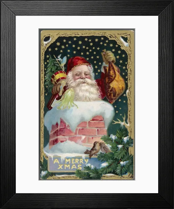 Framed Print : Santa down Chimney 1905 Framed Print : Santa down Chimney 1905